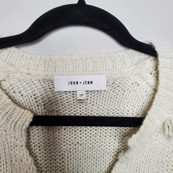 JOHN + JENN • White Petra Cable-Knit Fringe Sweater Sz Small - Picture 4 of 7